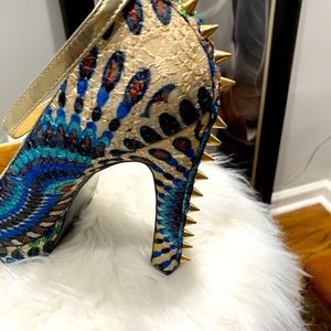 Blue Multi With Ankle Strap And Studded Heels. Hot Shoe!